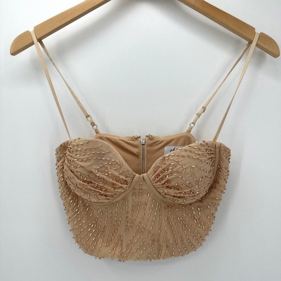 OH POLLY Beaded Crop Tank Bustier Top Size 0 - Picture 1 of 12